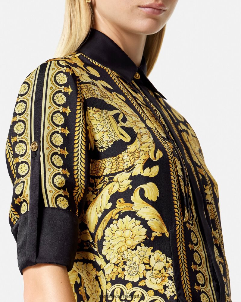 Versace vestido camisero midi de seda barroco imprimir ropa mujer 84626J34