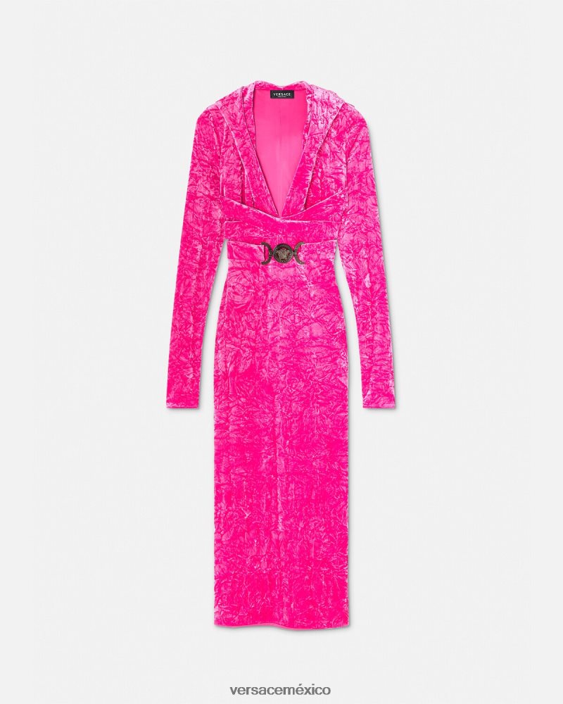 Versace vestido con capucha de terciopelo con Medusa '95 fucsia ropa mujer 84626J57