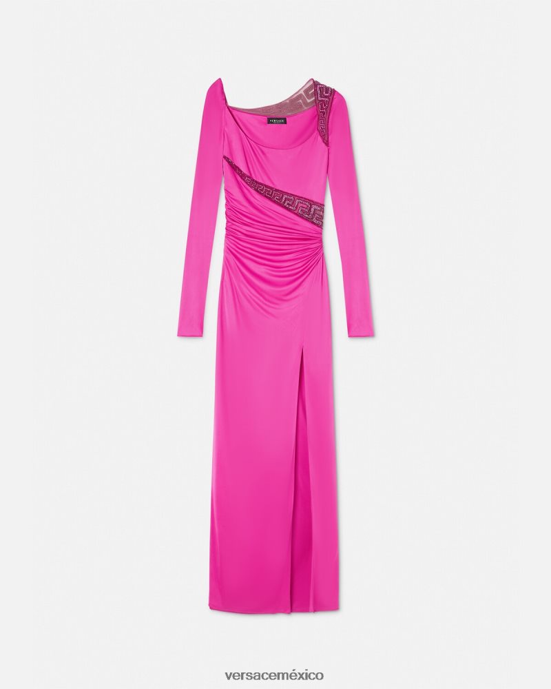 Versace vestido con detalles de greca y cristales fucsia ropa mujer 84626J64