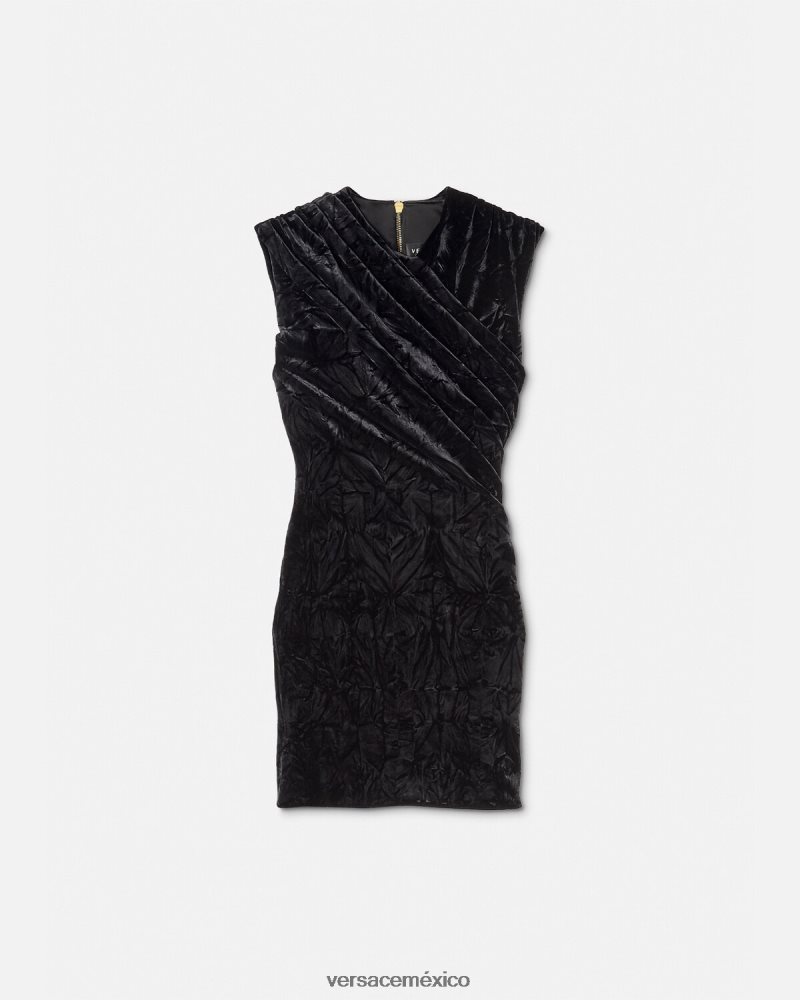 Versace vestido corto asimétrico de terciopelo negro ropa mujer 84626J76