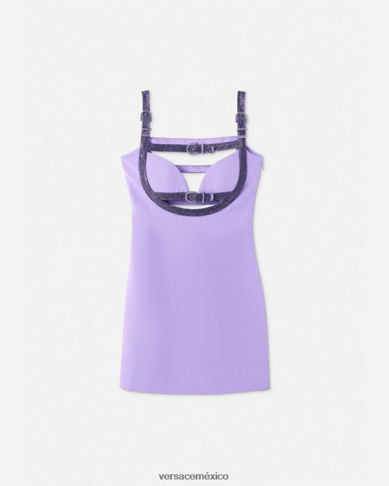 Versace vestido corto con aberturas de cristal un color ropa mujer 84626J11