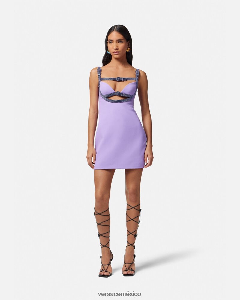 Versace vestido corto con aberturas de cristal un color ropa mujer 84626J11