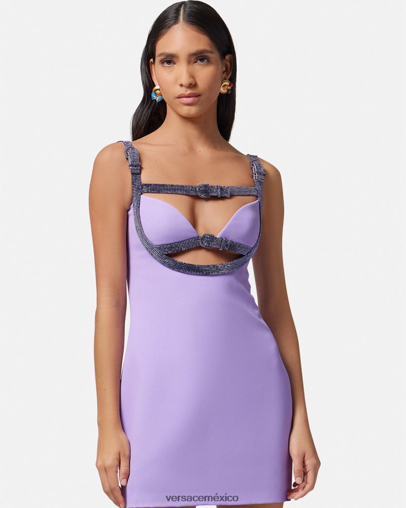 Versace vestido corto con aberturas de cristal un color ropa mujer 84626J11