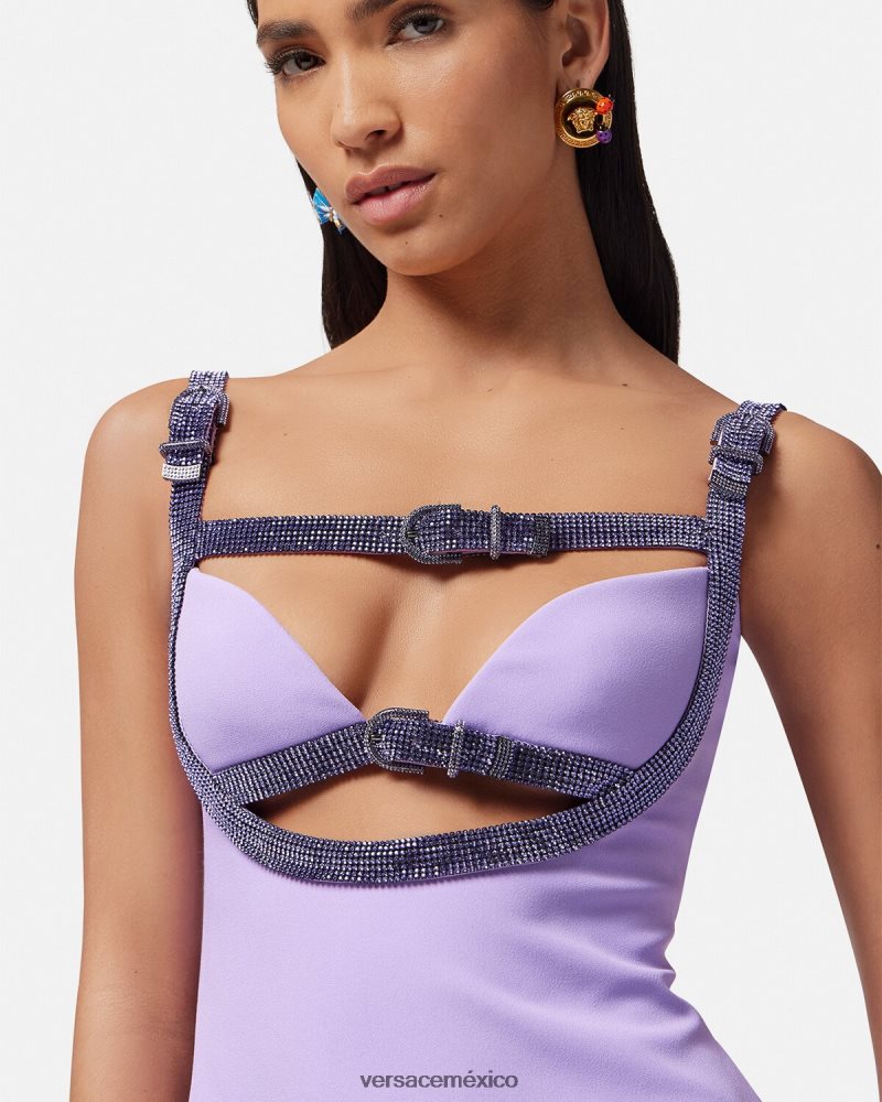 Versace vestido corto con aberturas de cristal un color ropa mujer 84626J11