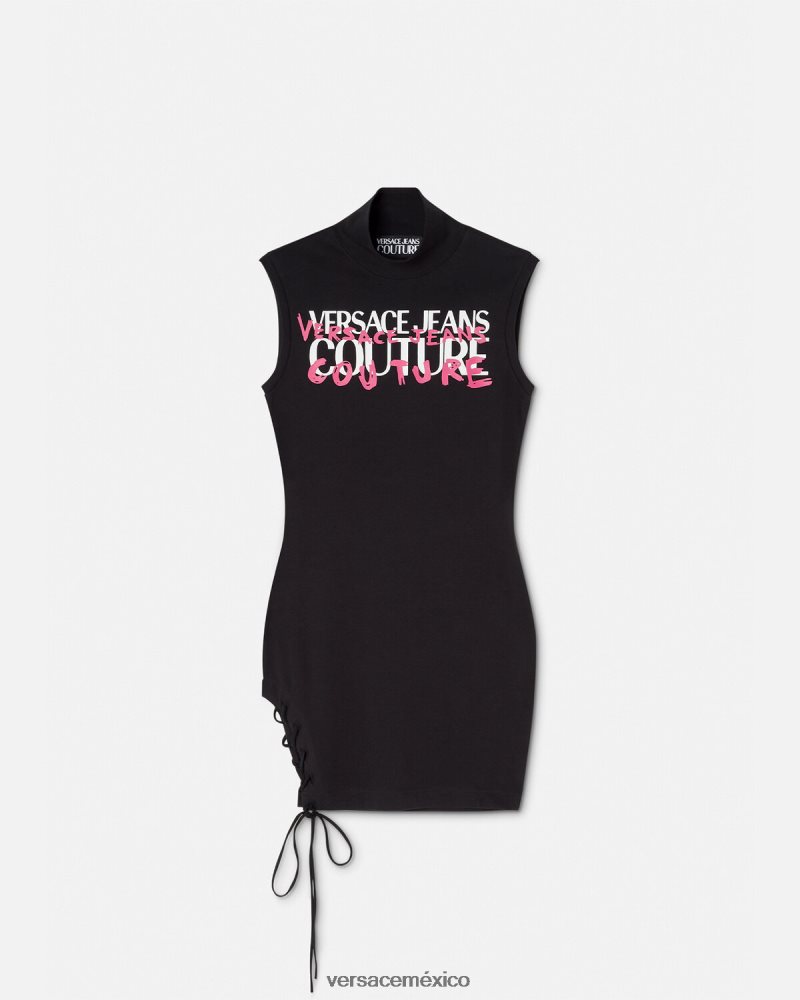 Versace vestido corto con cordones y logo negro ropa mujer 84626J2158