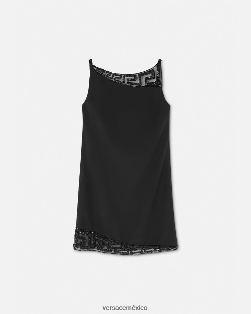 Versace vestido corto con detalles de Greca y cristales negro ropa mujer 84626J37