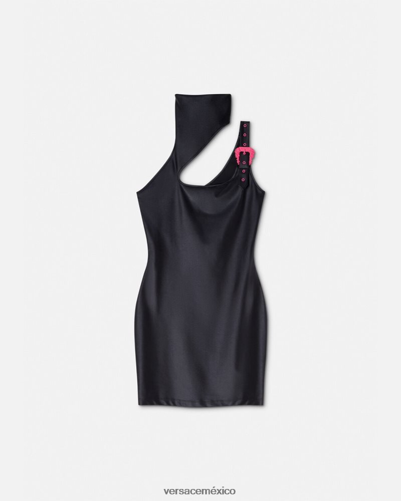 Versace vestido corto con hebilla barroca negro ropa mujer 84626J2195