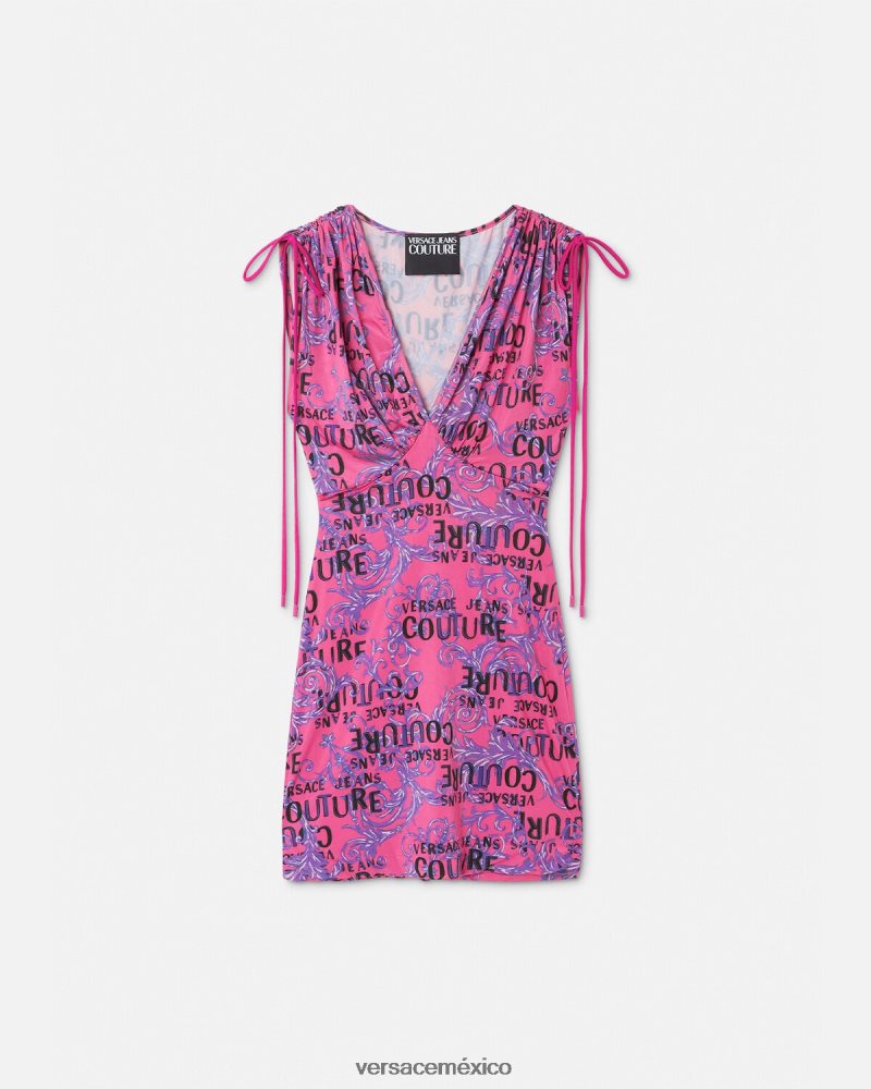 Versace vestido corto de alta costura con logo fucsia ropa mujer 84626J2188
