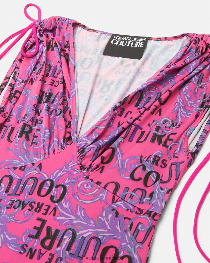 Versace vestido corto de alta costura con logo fucsia ropa mujer 84626J2188