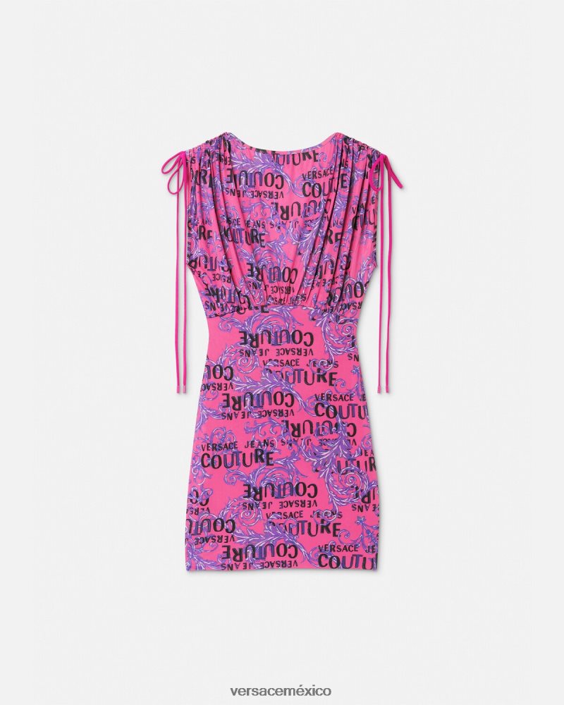 Versace vestido corto de alta costura con logo fucsia ropa mujer 84626J2188
