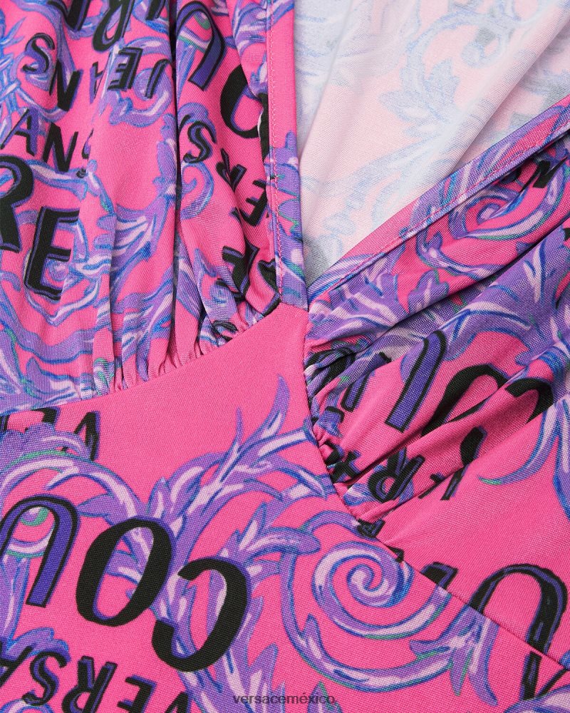 Versace vestido corto de alta costura con logo fucsia ropa mujer 84626J2188