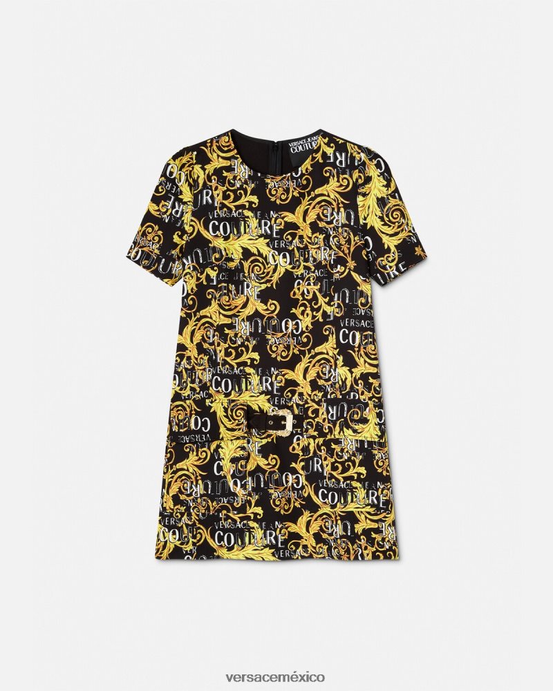 Versace vestido corto de alta costura con logo oro negro ropa mujer 84626J2189
