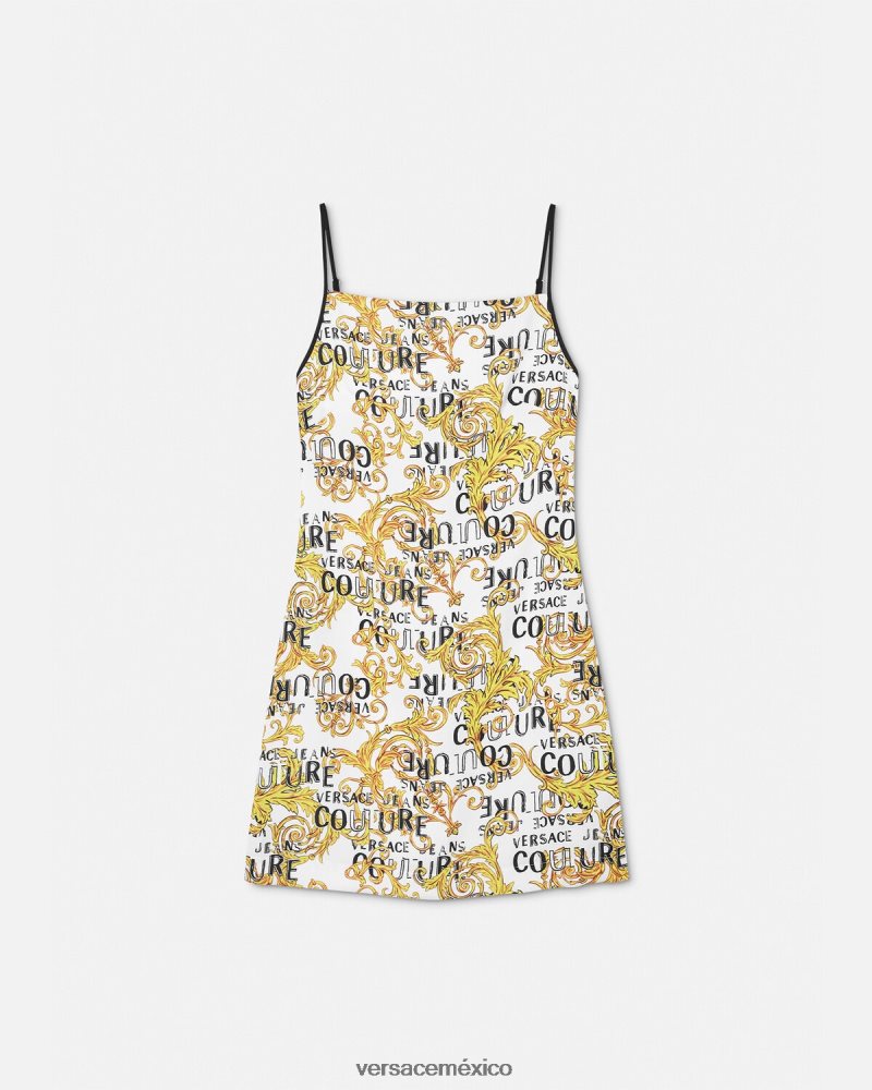 Versace vestido corto de alta costura con logo oro y blanco ropa mujer 84626J2187