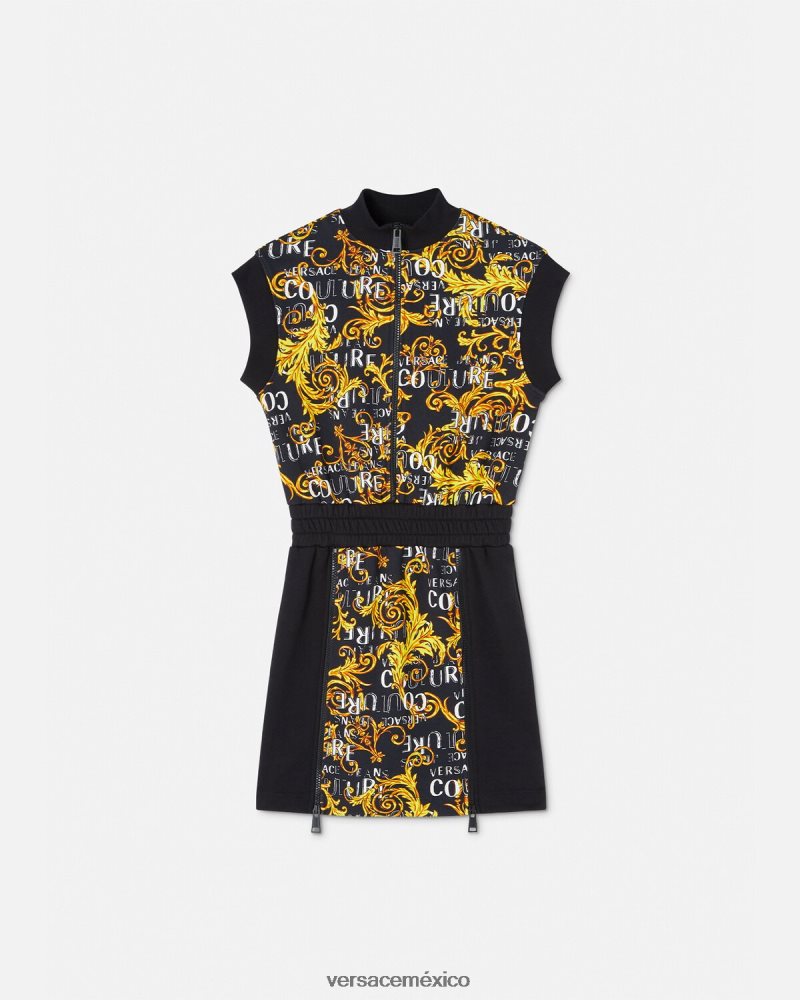 Versace vestido corto de alta costura con logo y cremallera oro negro ropa mujer 84626J2182