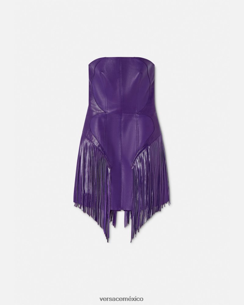 Versace vestido corto de cuero con flecos Violeta ropa mujer 84626J73