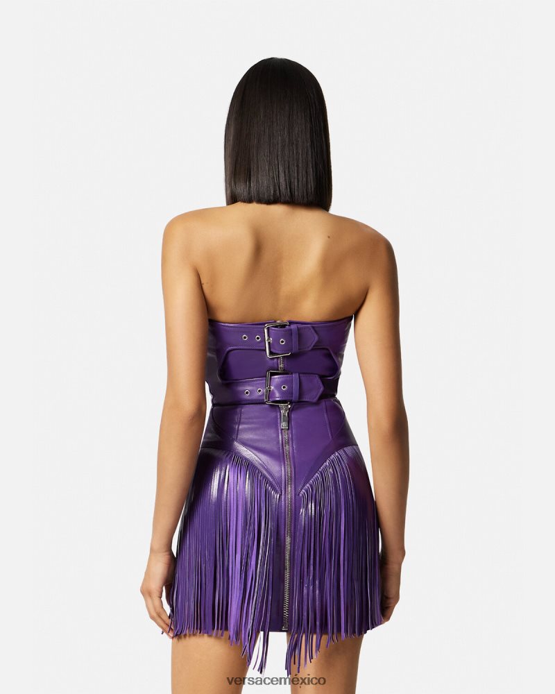 Versace vestido corto de cuero con flecos Violeta ropa mujer 84626J73