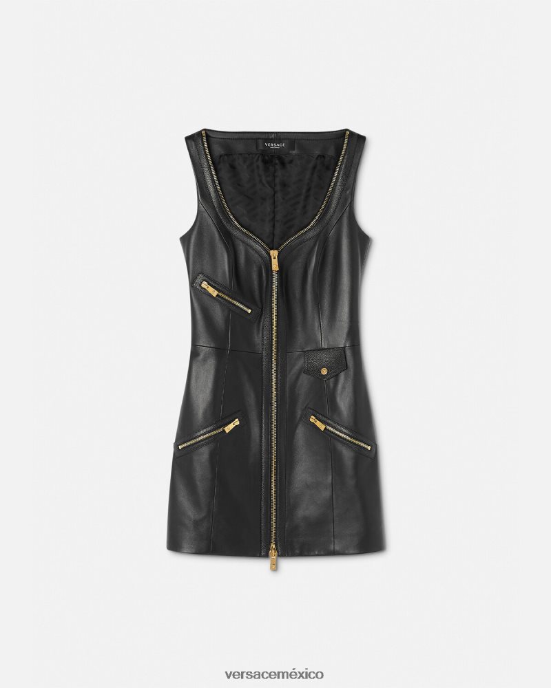 Versace vestido corto de cuero estilo motero negro ropa mujer 84626J67