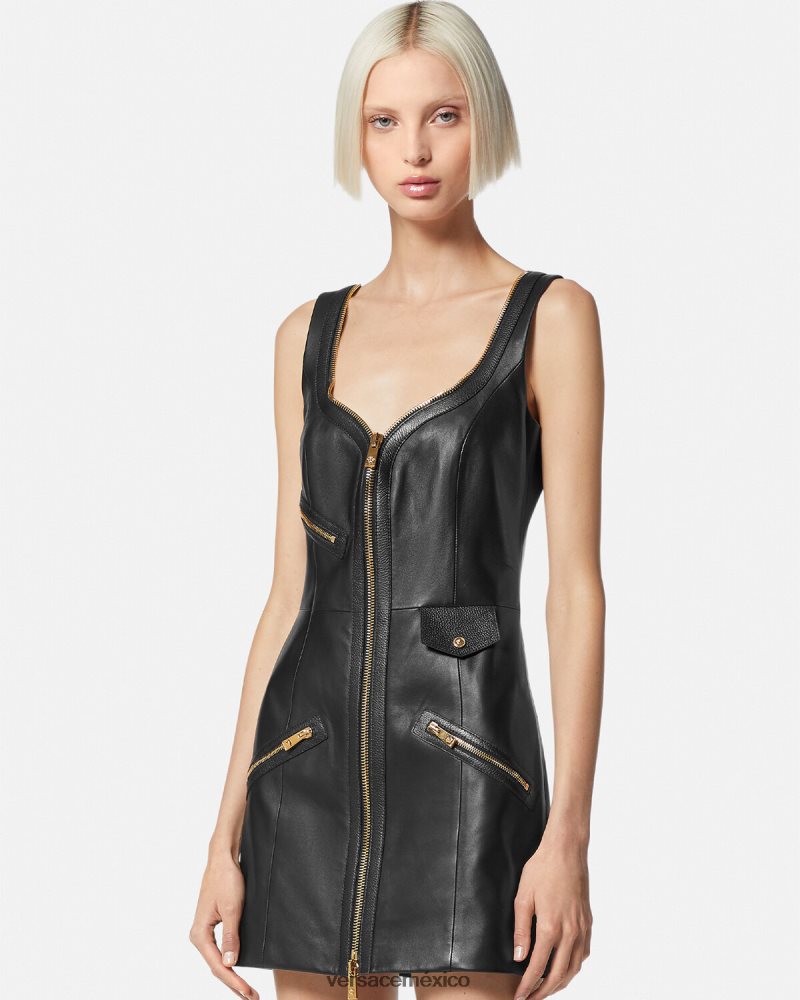 Versace vestido corto de cuero estilo motero negro ropa mujer 84626J67