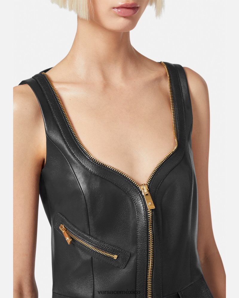 Versace vestido corto de cuero estilo motero negro ropa mujer 84626J67