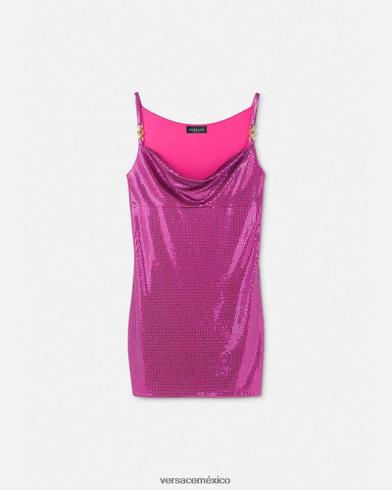 Versace vestido corto de malla metálica con Medusa '95 fucsia ropa mujer 84626J63