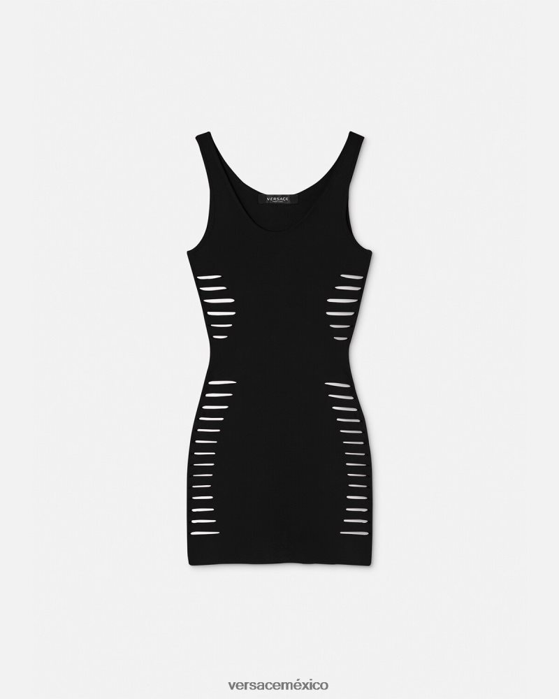 Versace vestido corto de punto con aberturas negro ropa mujer 84626J48