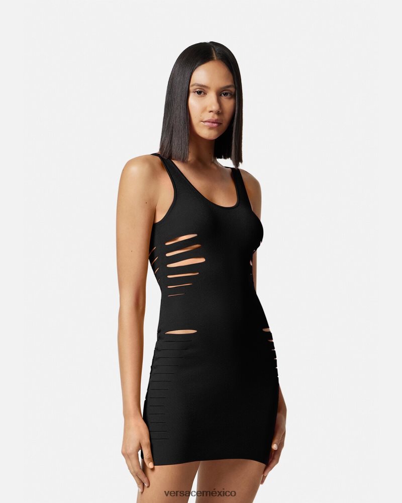 Versace vestido corto de punto con aberturas negro ropa mujer 84626J48
