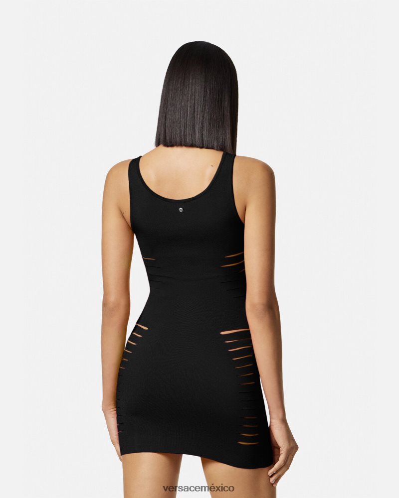 Versace vestido corto de punto con aberturas negro ropa mujer 84626J48