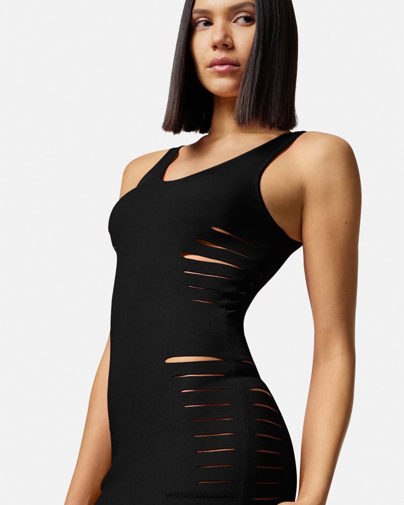 Versace vestido corto de punto con aberturas negro ropa mujer 84626J48