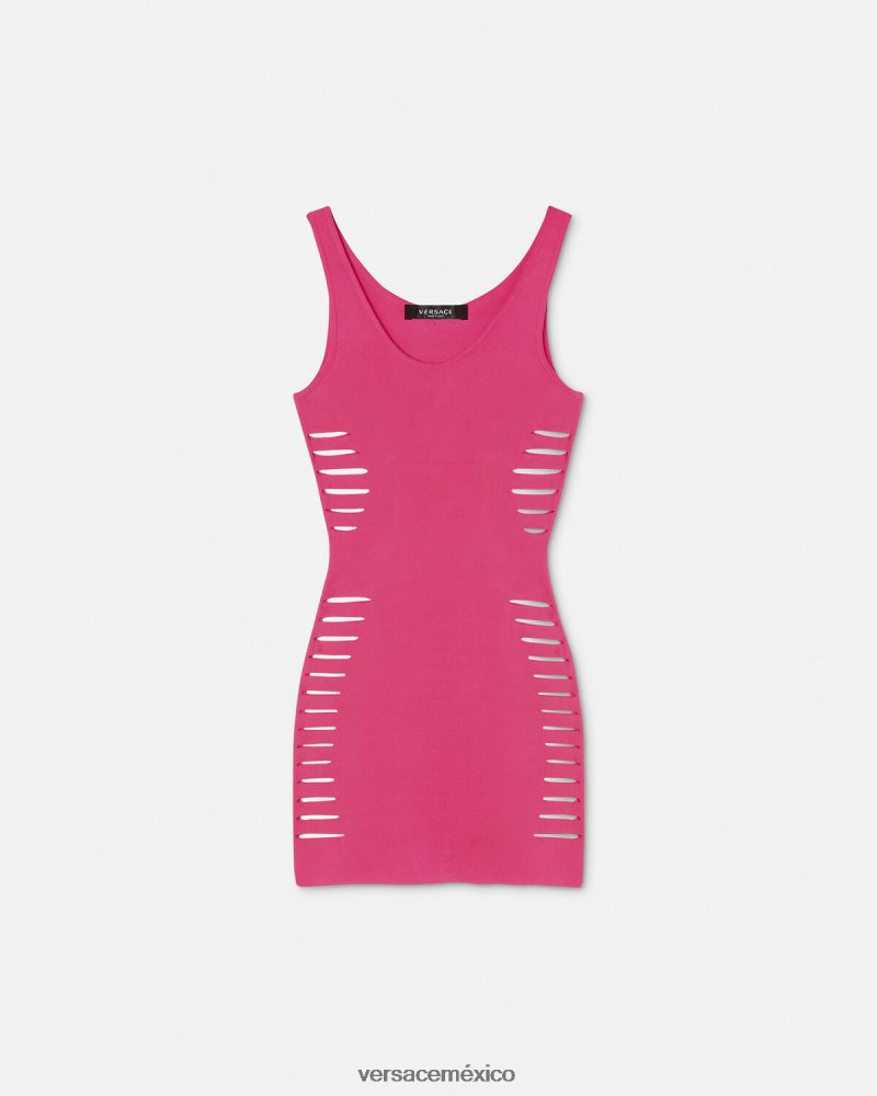 Versace vestido corto de punto con aberturas rosa ropa mujer 84626J47