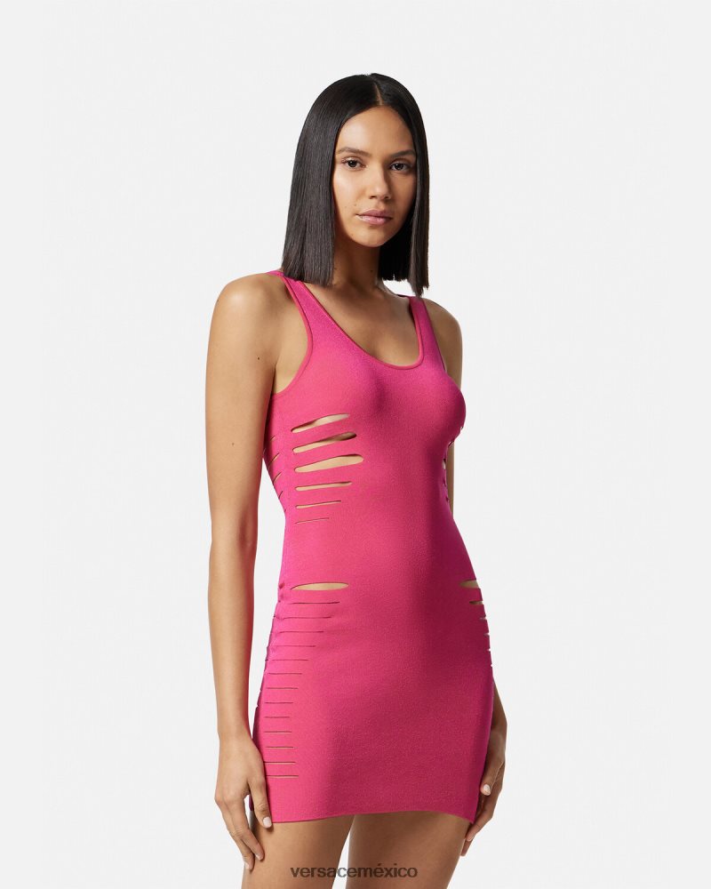 Versace vestido corto de punto con aberturas rosa ropa mujer 84626J47