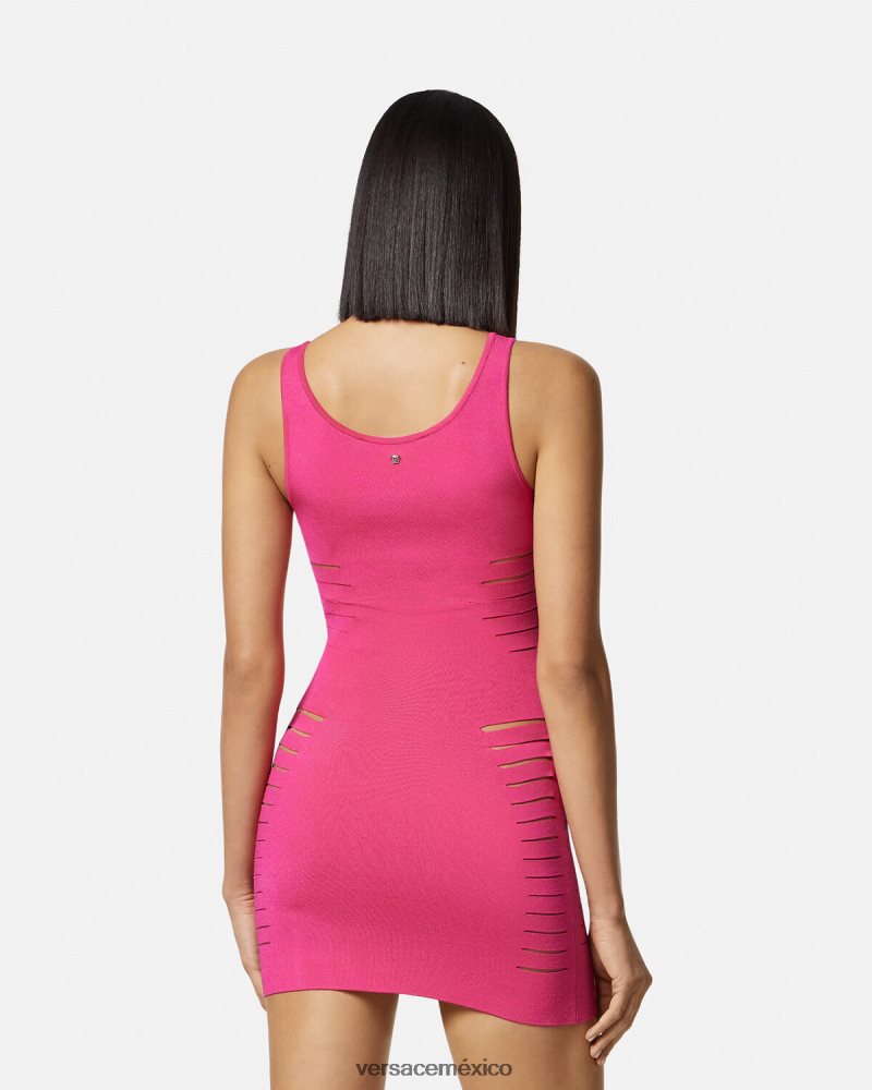 Versace vestido corto de punto con aberturas rosa ropa mujer 84626J47