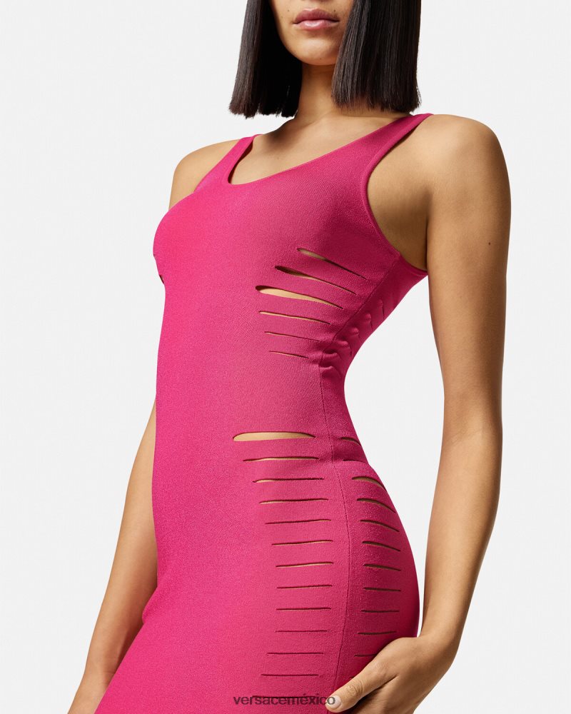 Versace vestido corto de punto con aberturas rosa ropa mujer 84626J47