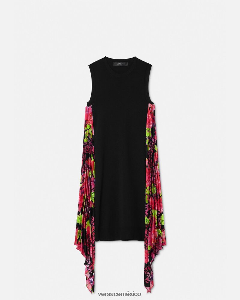 Versace vestido corto de punto con logo color orquídea negro ropa mujer 84626J70
