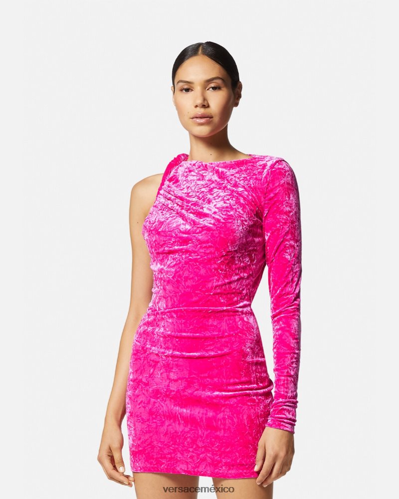 Versace vestido corto de terciopelo enrollado fucsia ropa mujer 84626J74