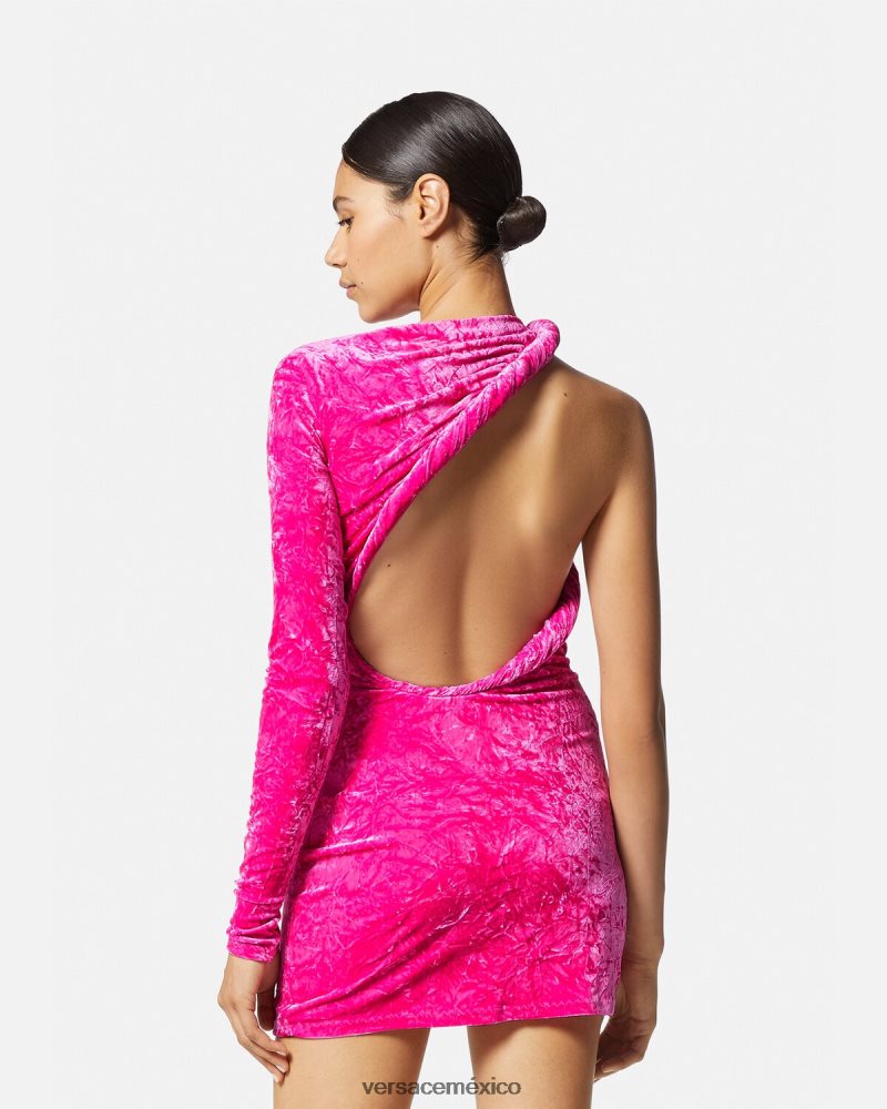 Versace vestido corto de terciopelo enrollado fucsia ropa mujer 84626J74