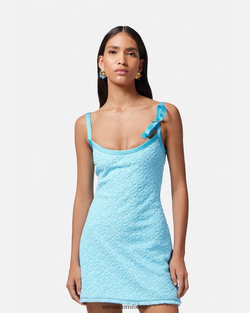 Versace vestido corto de toalla azul claro ropa mujer 84626J10