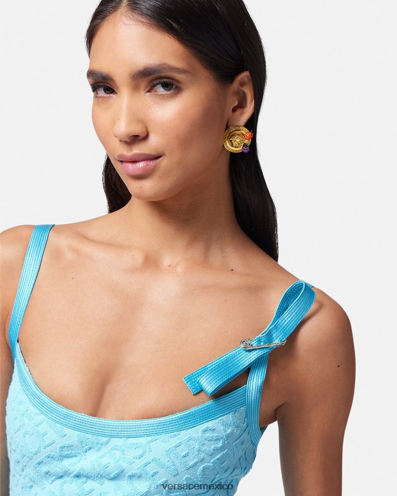 Versace vestido corto de toalla azul claro ropa mujer 84626J10