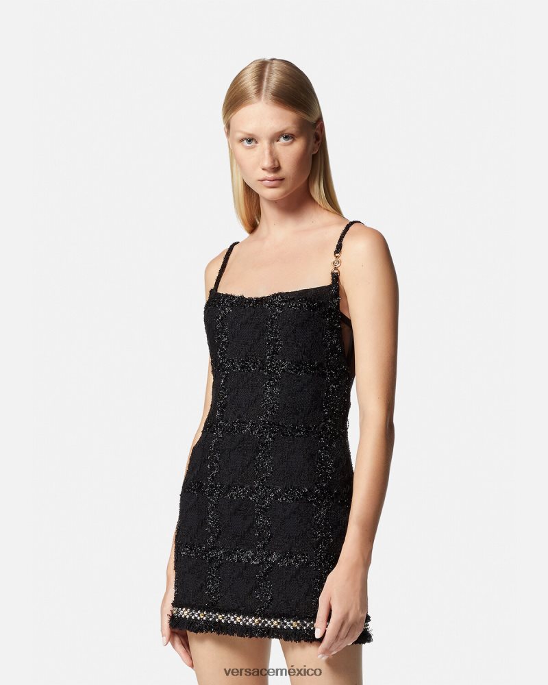 Versace vestido corto de tweed con pinchos y medusa negro ropa mujer 84626J77
