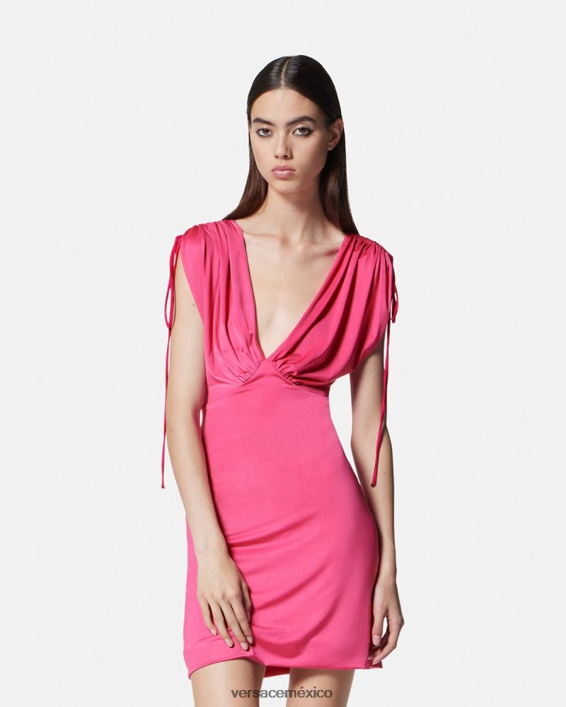 Versace vestido corto fruncido fucsia ropa mujer 84626J2193
