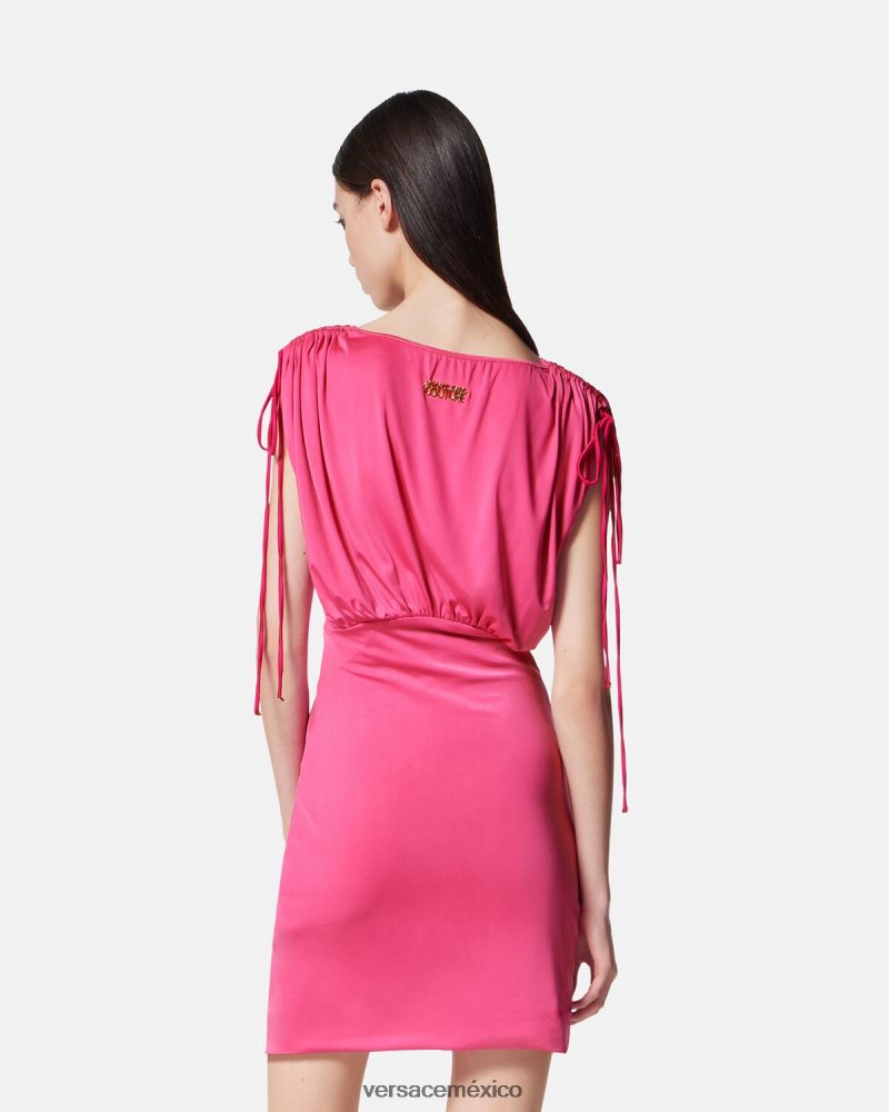 Versace vestido corto fruncido fucsia ropa mujer 84626J2193