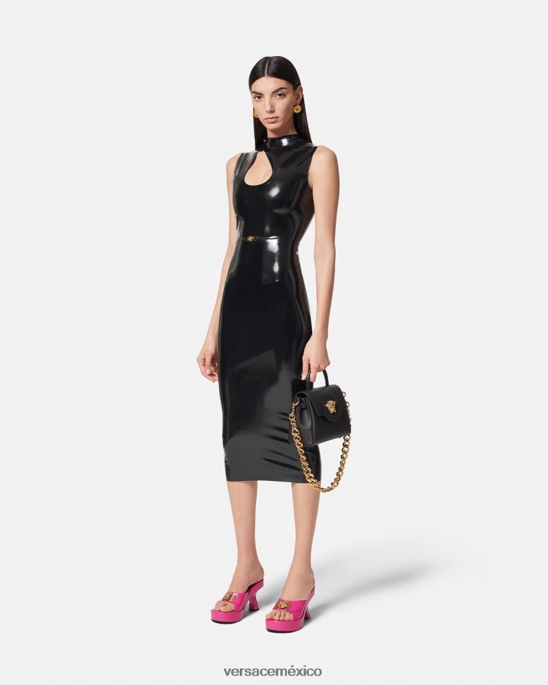 Versace vestido de látex con abertura de medusa biggie negro ropa mujer 84626J66