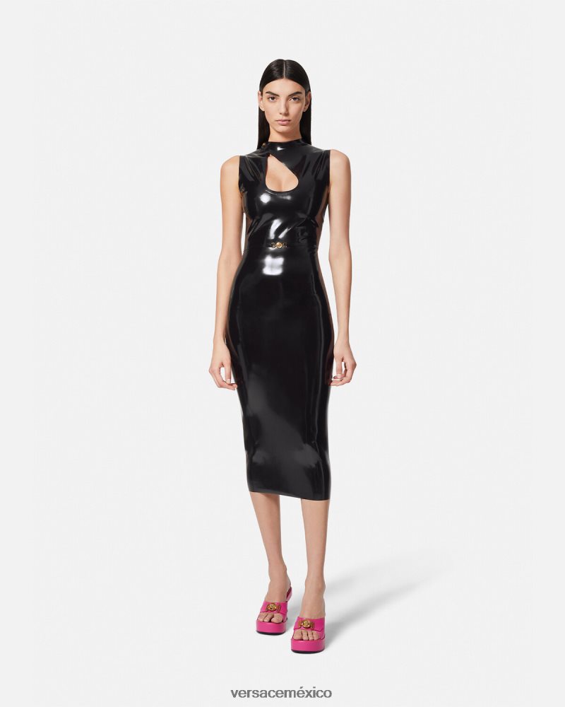 Versace vestido de látex con abertura de medusa biggie negro ropa mujer 84626J66
