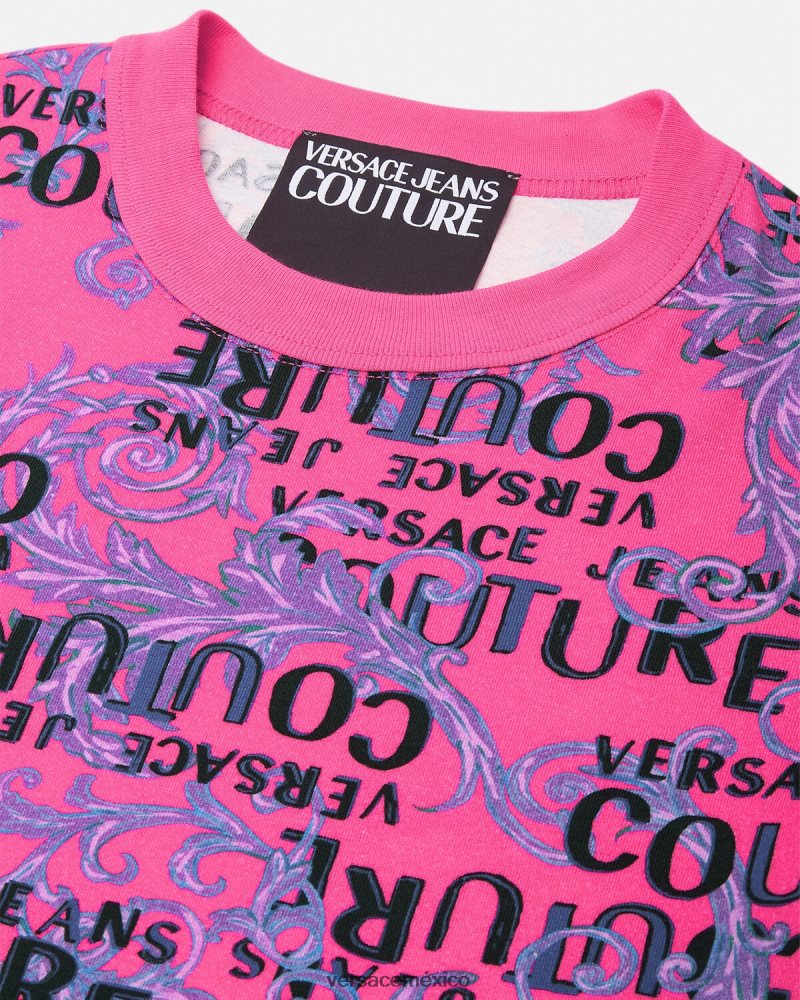 Versace vestido estilo camiseta de alta costura con logo fucsia ropa mujer 84626J2184