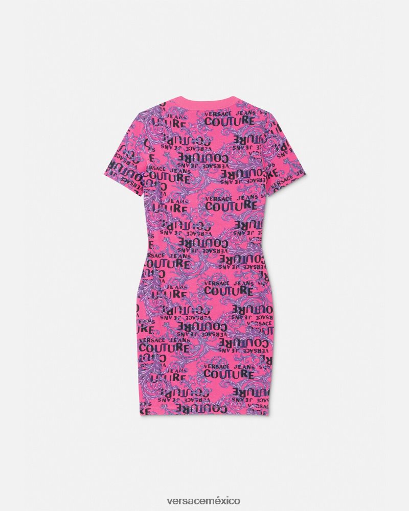 Versace vestido estilo camiseta de alta costura con logo fucsia ropa mujer 84626J2184
