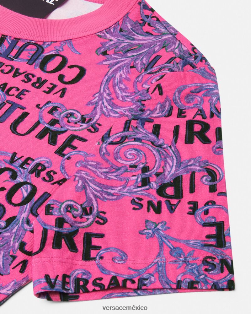 Versace vestido estilo camiseta de alta costura con logo fucsia ropa mujer 84626J2184