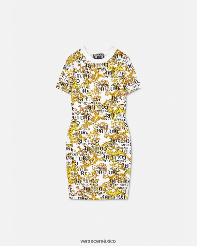Versace vestido estilo camiseta de alta costura con logo oro y blanco ropa mujer 84626J2185