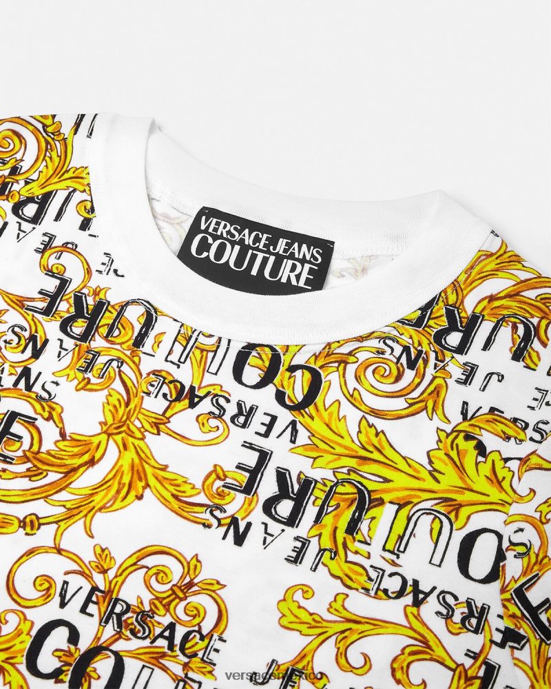 Versace vestido estilo camiseta de alta costura con logo oro y blanco ropa mujer 84626J2185