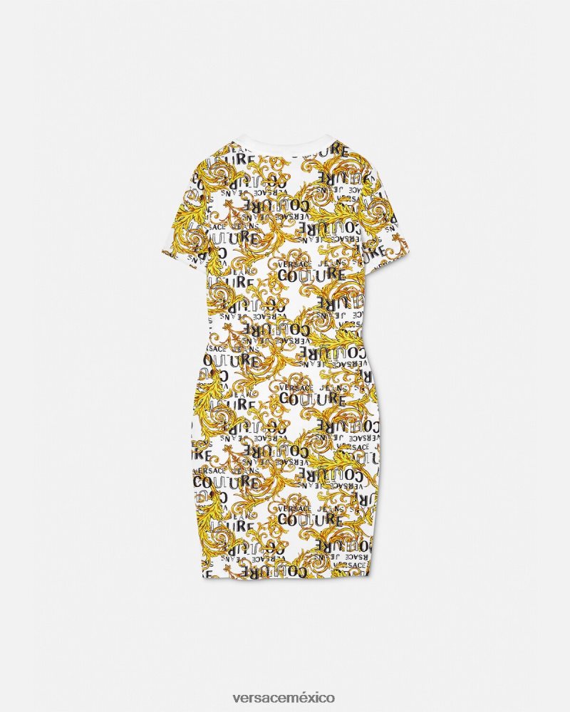 Versace vestido estilo camiseta de alta costura con logo oro y blanco ropa mujer 84626J2185
