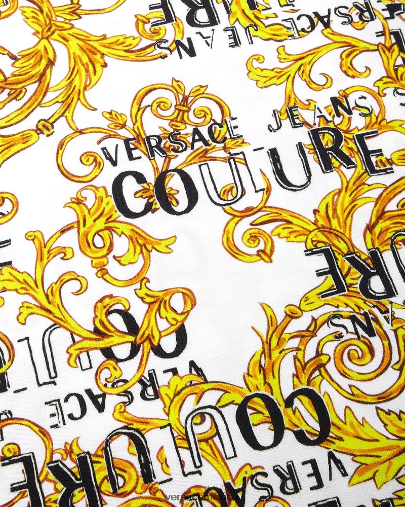 Versace vestido estilo camiseta de alta costura con logo oro y blanco ropa mujer 84626J2185