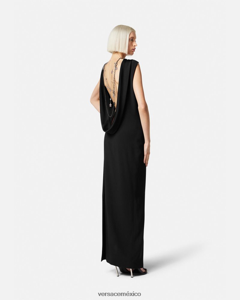 Versace vestido largo con capucha negro ropa mujer 84626J58